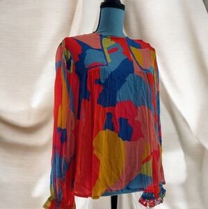 BLANK ANTHROPOLOGIE "ART TO WEAR" COLORFUL SHEER FLOWY LIGHTWEIGHT BLOUSE NWT
